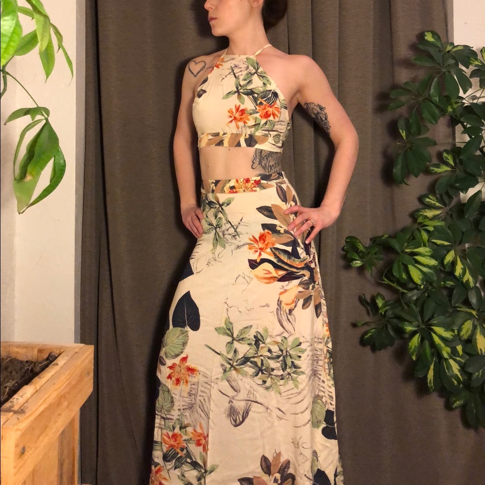 Two Piece Floral Crop Top/ Skirt